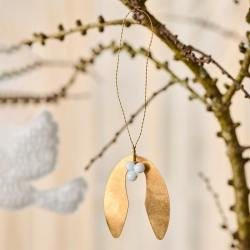 Ib Laursen Deko-Anhänger Mistelzweig einzeln mit weißen Perlen klein