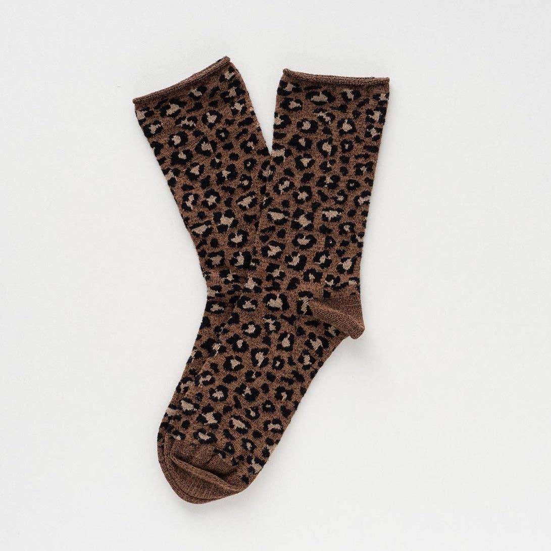 KLUE Glitzer-Lurex-Socken aus umweltfreundlichem Lyocell | Leopardenbraun: 36-40
