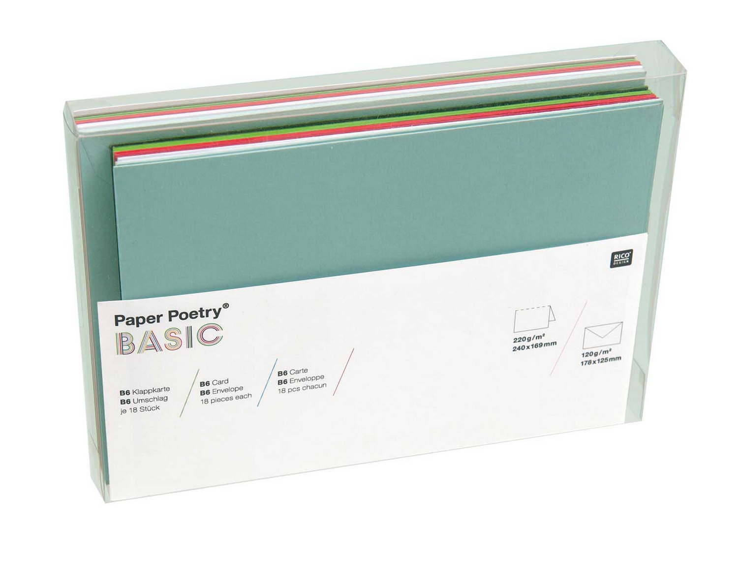 Paper Poetry Kartenset Basic grün-rot B6 36teilig