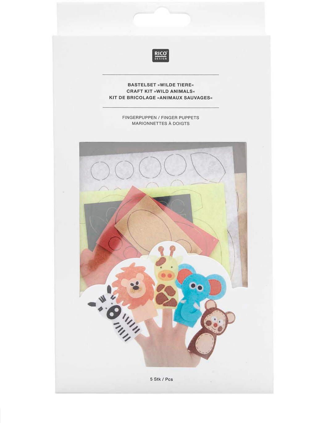 Rico Design Bastelset Filz Fingerpuppen Wilde Tiere 5 Stück