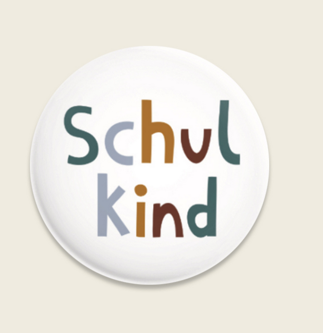 Button Schulkind, petrol/senf/rot (Adventure)