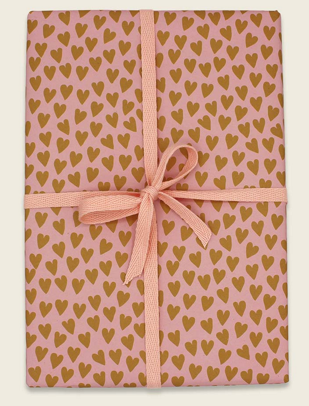 Geschenkpapier Herzen, rosa/gelbgold