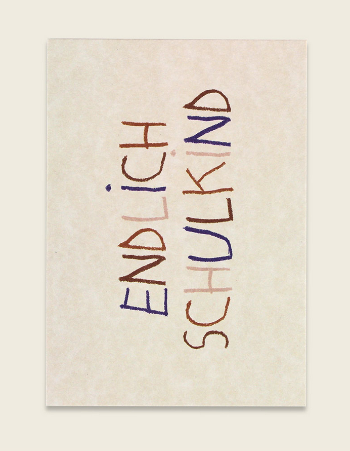 Postkarte weiß mit Kinderschrift - Endlich Schulkind