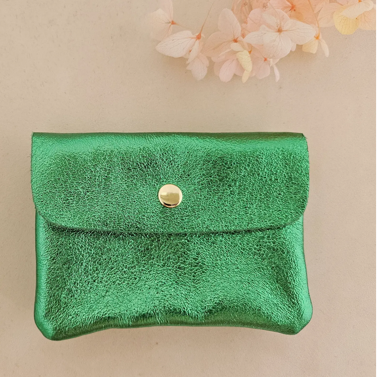 Geldbörse aus metallischem Leder Grün