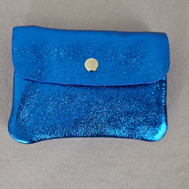 Geldbörse aus metallischem Leder Königsblau
