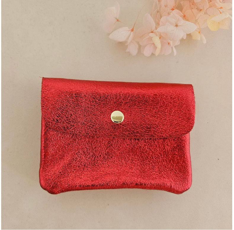 Geldbörse aus metallischem Leder Rot