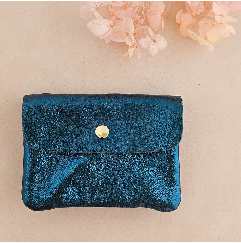 Geldbörse aus metallischem Leder Türkis