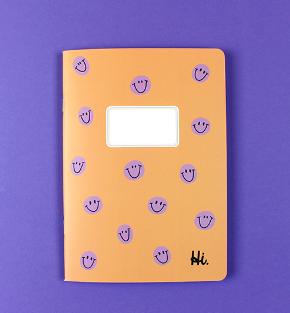 Notizheft apricot mit lila Smiles, 30 Blatt, kariert, DIN A5