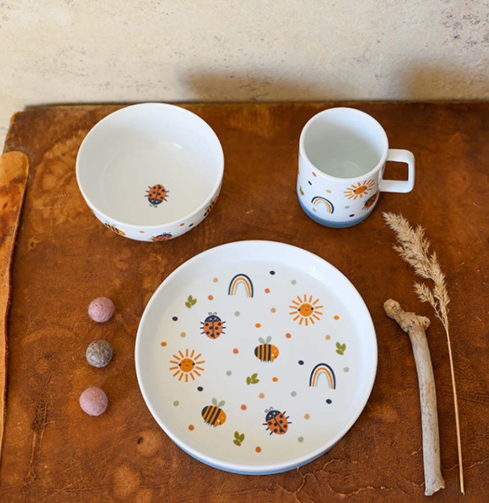 Porzellanset Nature Kids mit Teller (19cm), Becher und Müslischale