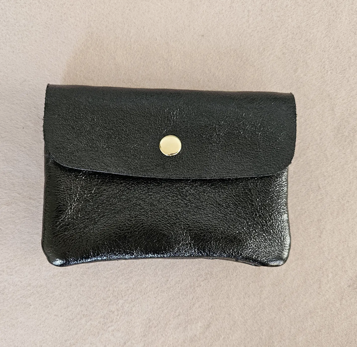 Geldbörse aus metallischem Leder Schwarz