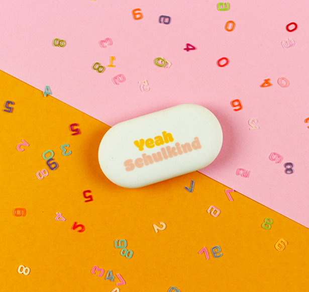 Radiergummi oval “Yeah Schulkind”, rosa/orange
