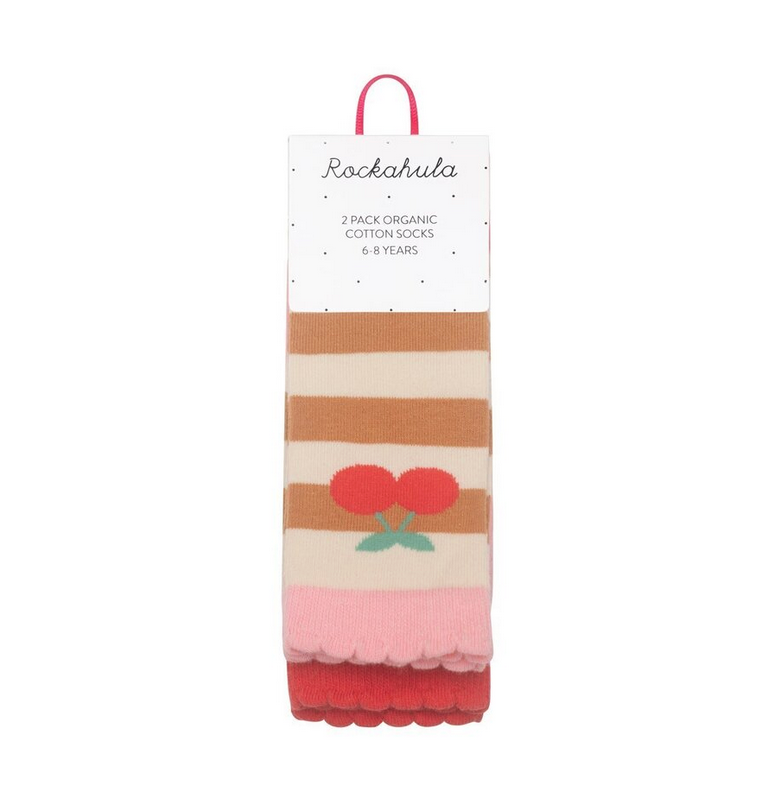 Stripy Cherry 2 Pack Socks 6-8 Years Rockahula