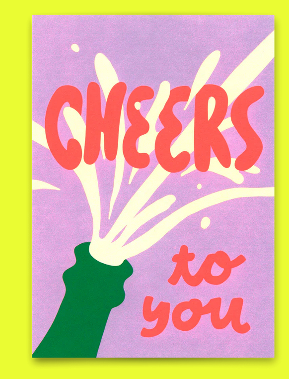 Postkarte Deli Cards "Cheers to you, pop a bottle"