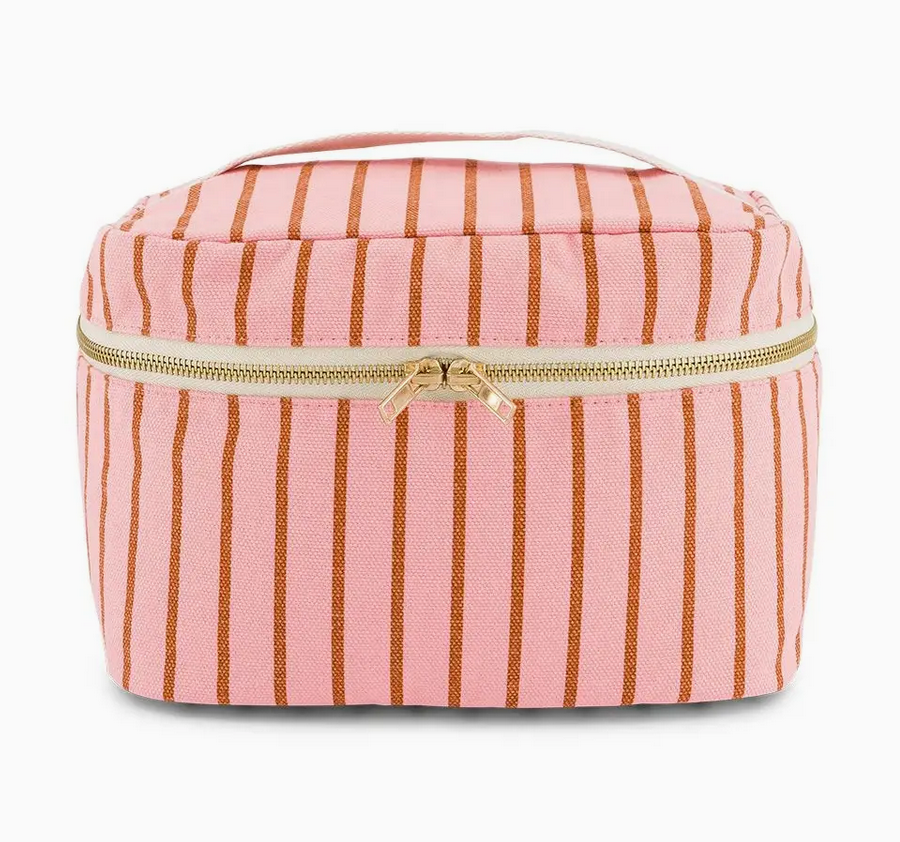 Kulturtasche Oona aus Baumwolle Streifen Tennis Pekan / Erdbeere Rose in April