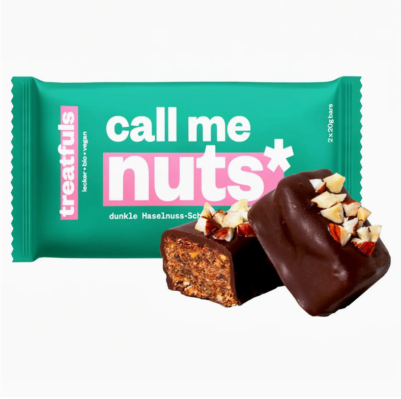 dunkle Schoko-Haselnuss Riegel bio + vegan + glutenfrei treatfuls
