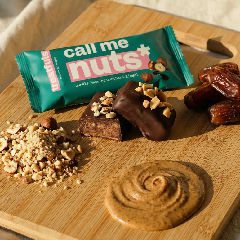 dunkle Schoko-Haselnuss Riegel bio + vegan + glutenfrei treatfuls