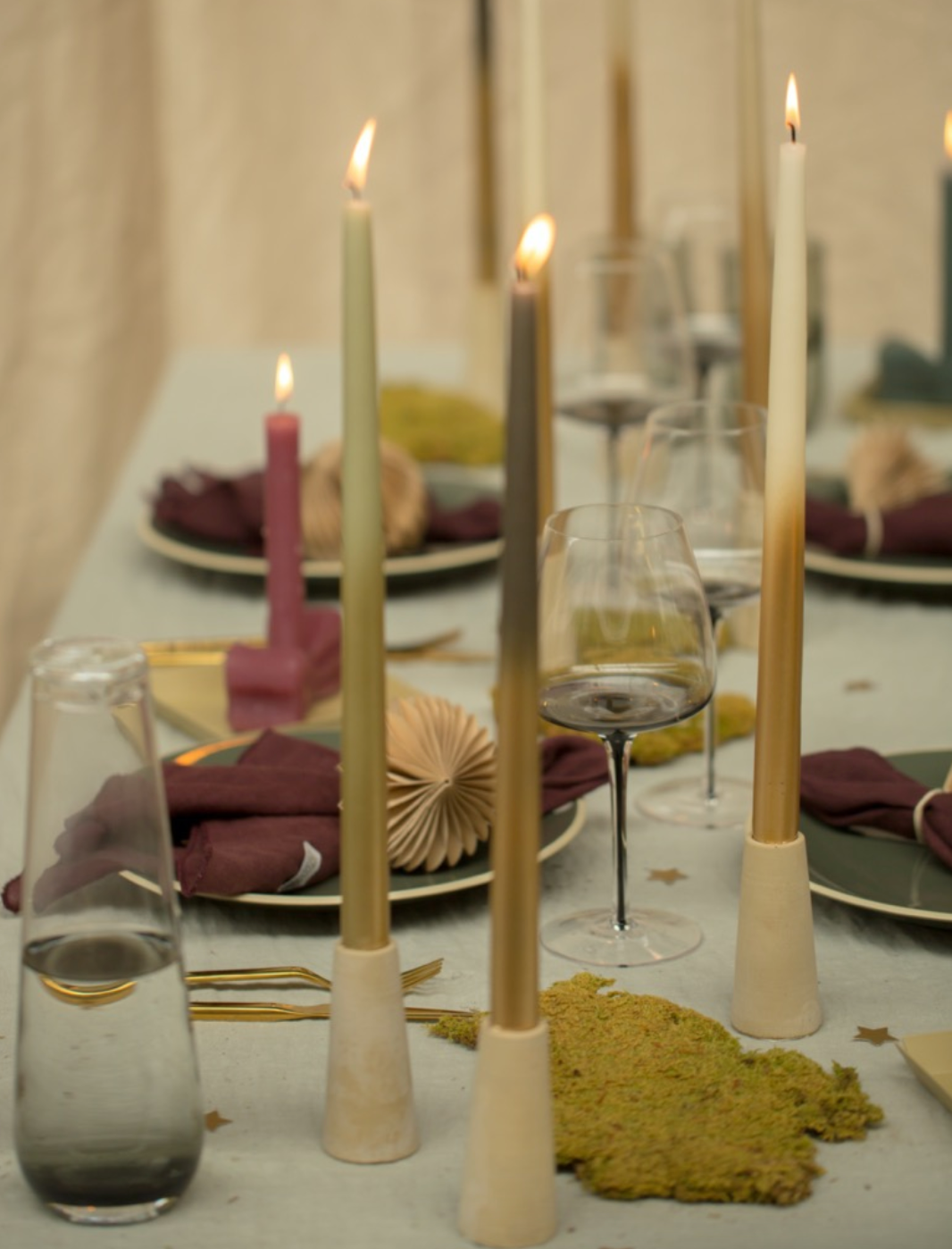 Stabkerzen Paar Beige Gold Rustik Lys 2,2x38cm