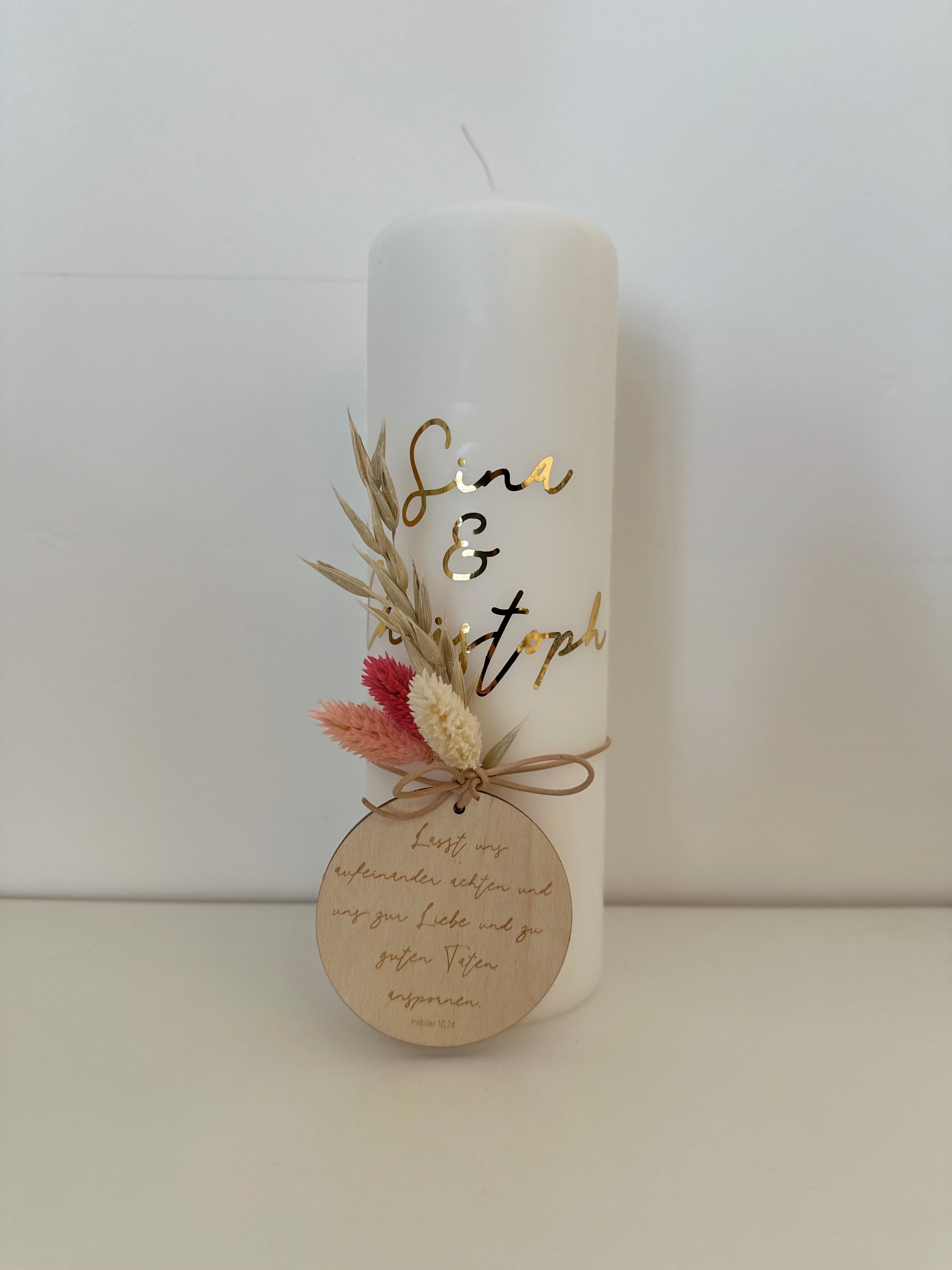 Hochzeitskerze Name + Trauvers Holzplakette I Hochzeit Eheschließung I personalisiert I Traukerze Brautpaar