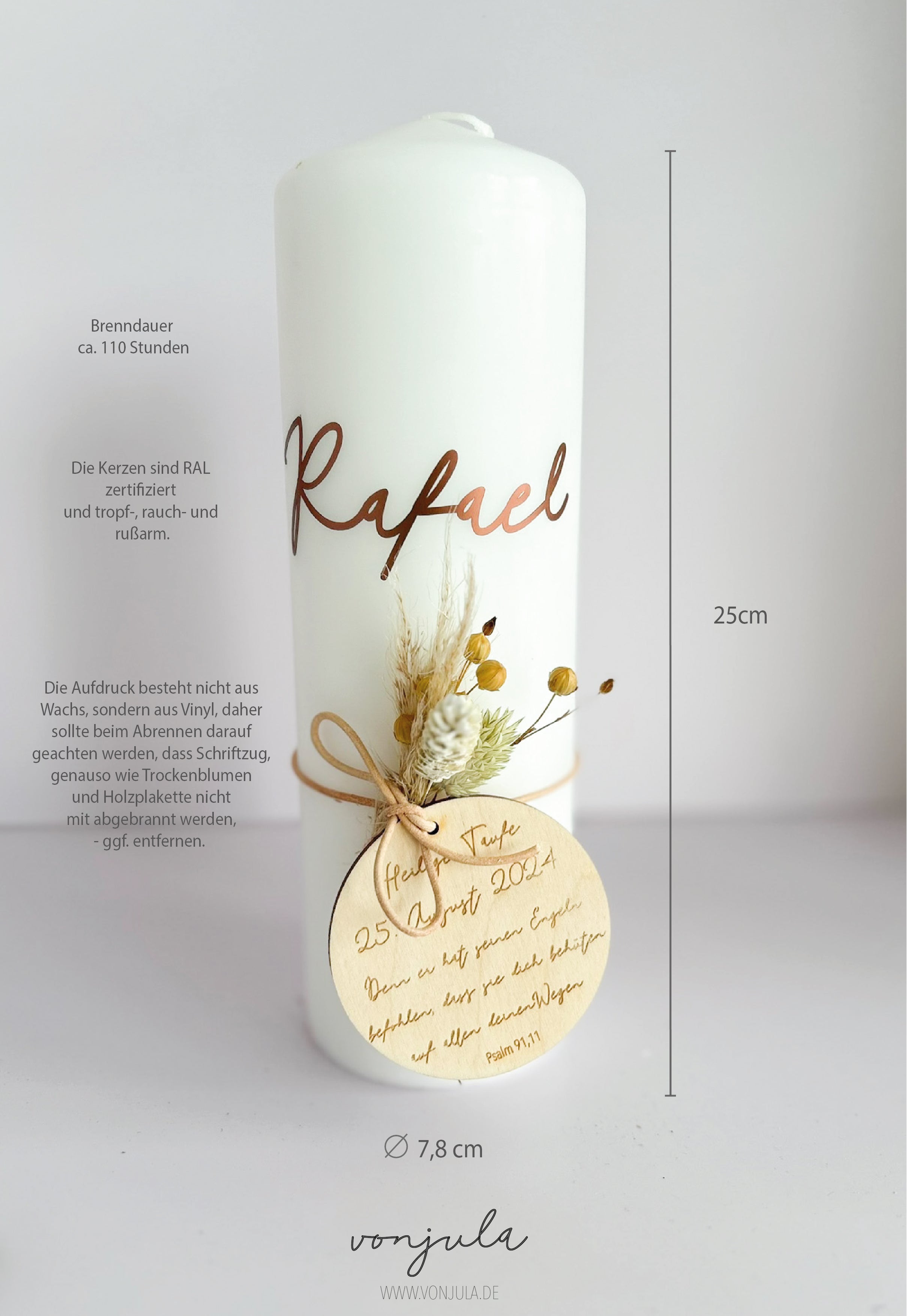 Hochzeitskerze Name + Trauvers Holzplakette I Hochzeit Eheschließung I personalisiert I Traukerze Brautpaar