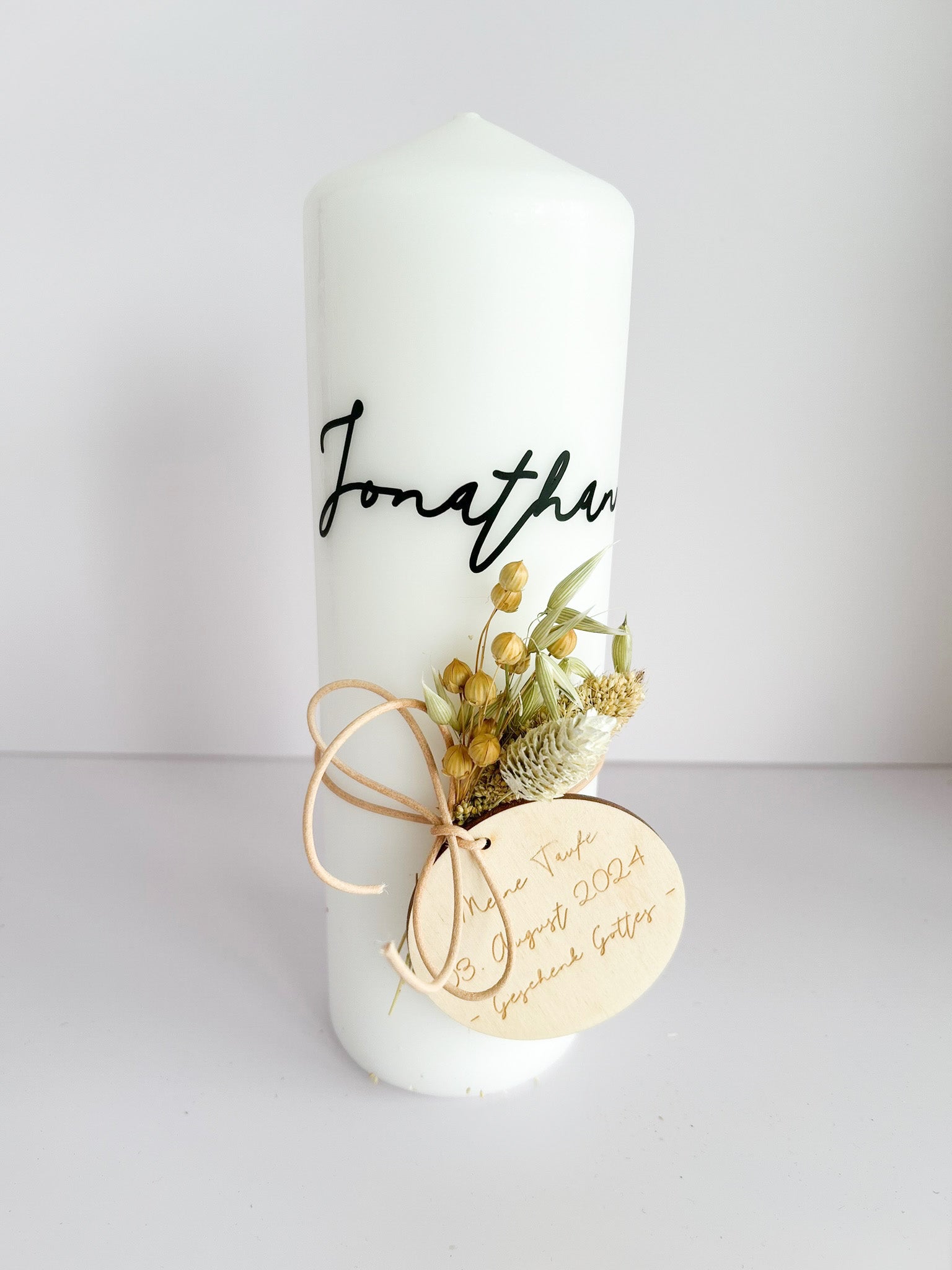 Taufkerze Name + Taufvers Holzplakette