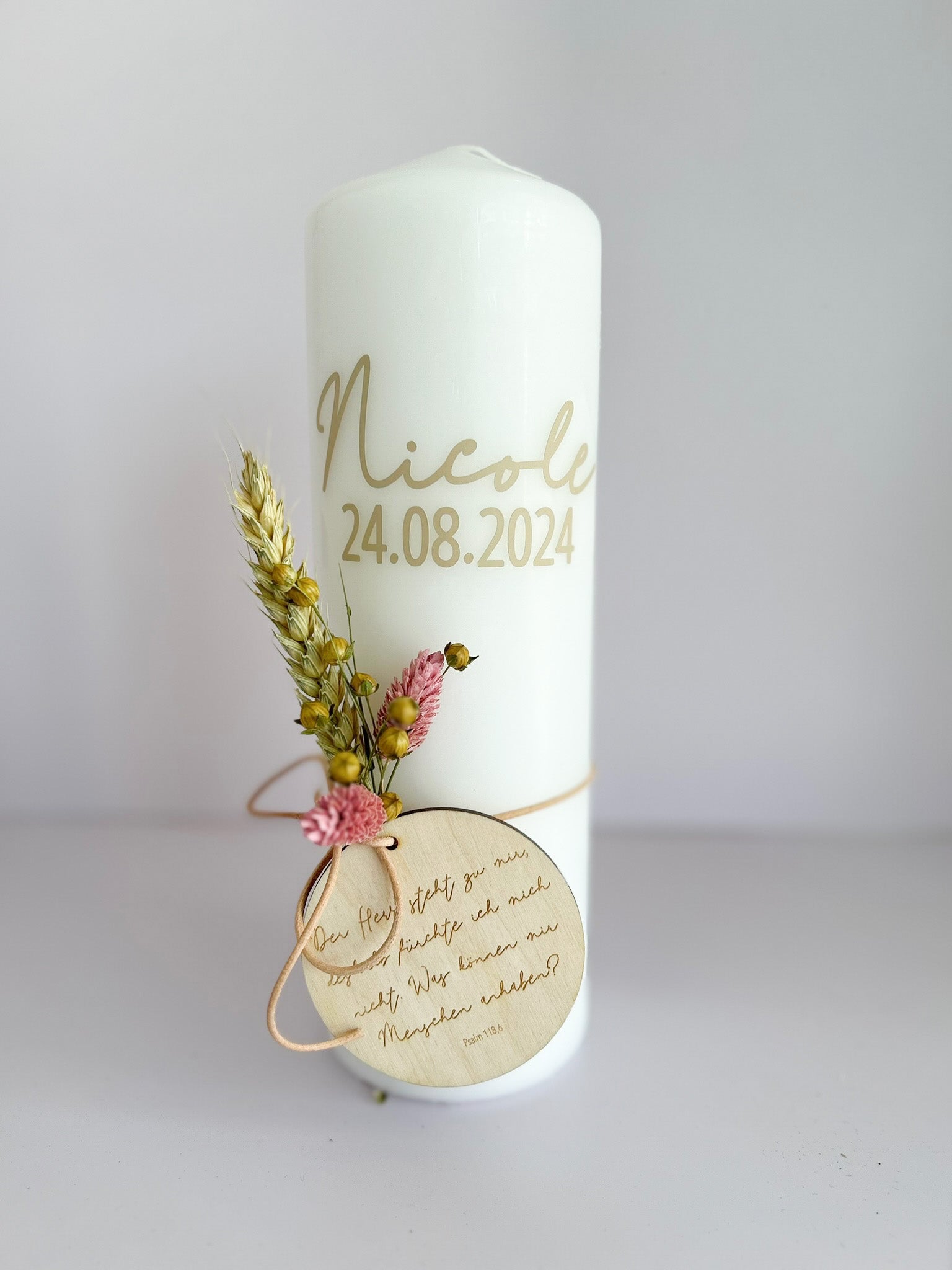 Taufkerze Name + Taufvers Holzplakette