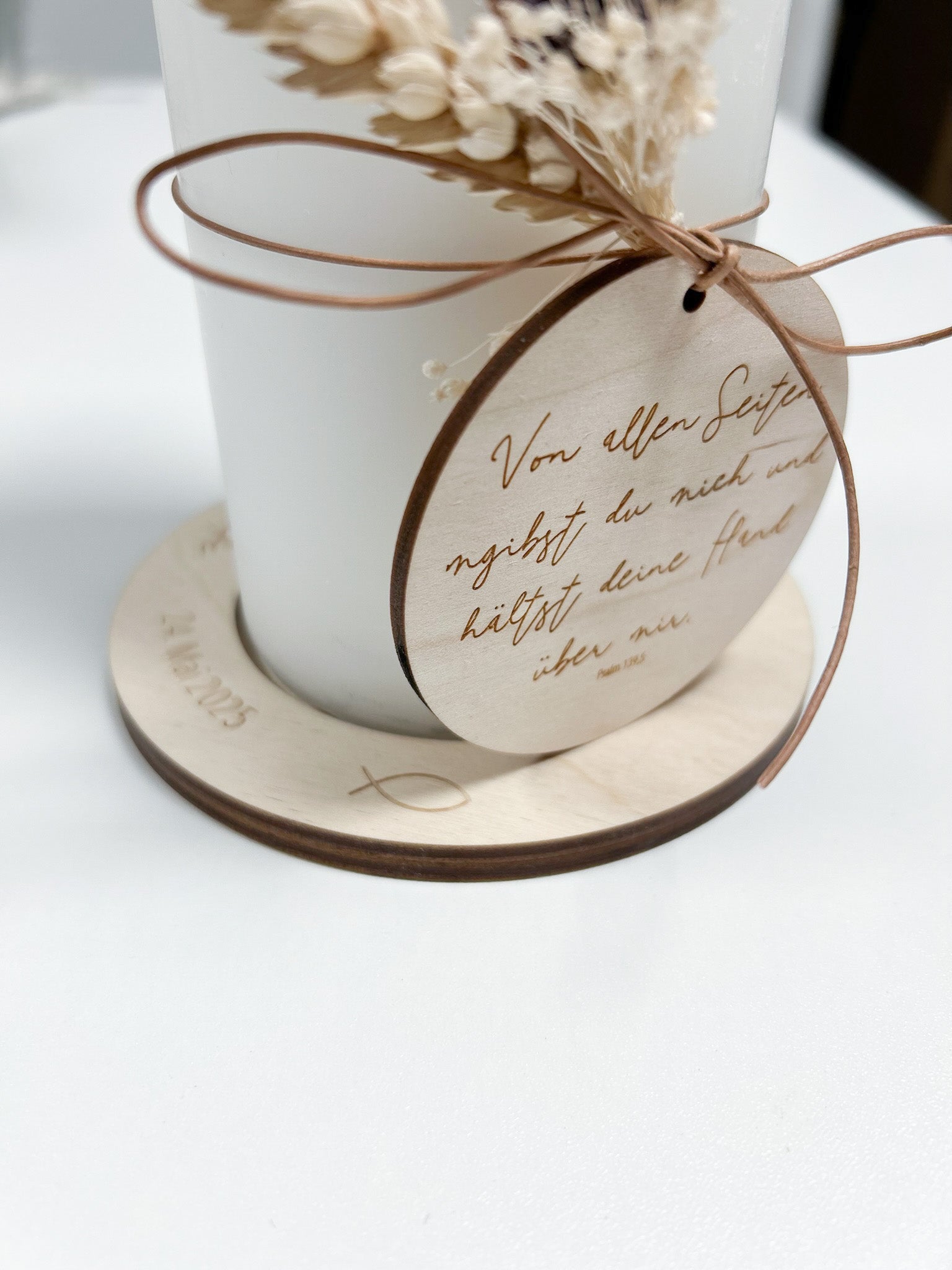 Hochzeitskerze Name + Trauvers Holzplakette I Hochzeit Eheschließung I personalisiert I Traukerze Brautpaar