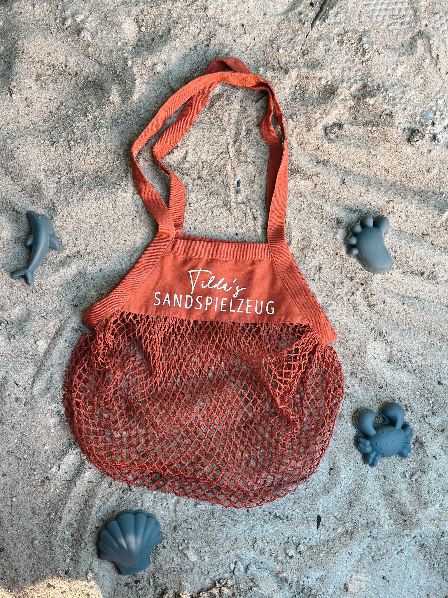 Sandspielzeug Tasche Personalisiert mit Namen I Spielplatz Baumwolltasche Netztasche Geschenk I Kindergartenkind Beutel