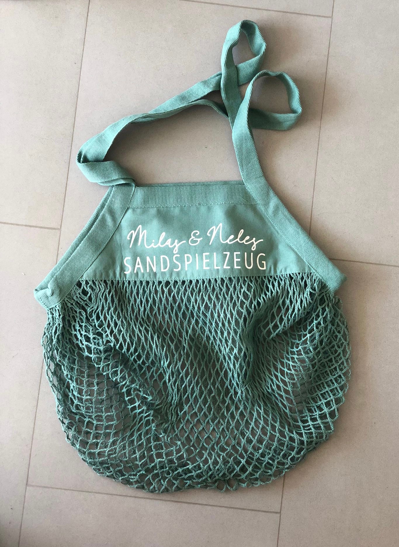 Sandspielzeug Tasche Personalisiert mit Namen I Spielplatz Baumwolltasche Netztasche Geschenk I Kindergartenkind Beutel