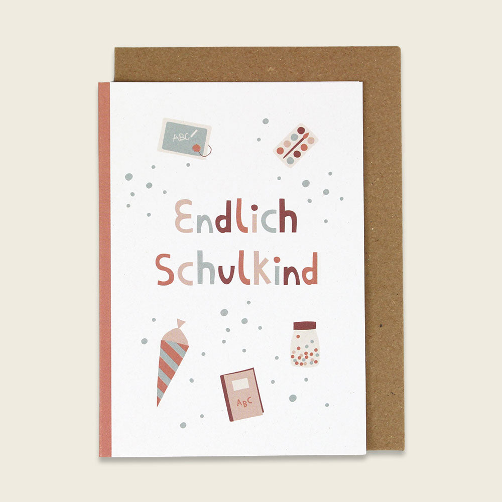 Klappkarte Malkasten, Heft, rose – Endlich Schulkind