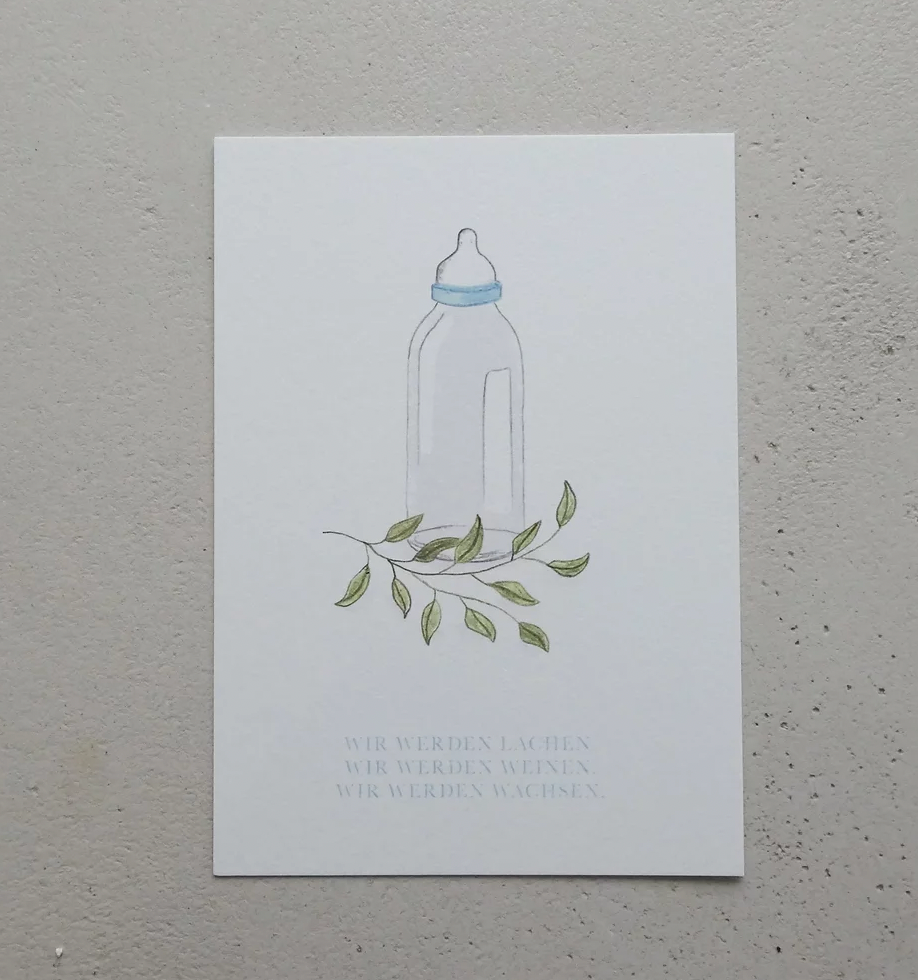 Welcome Baby Karte "Lachen Weinen Wachsen" Blau
