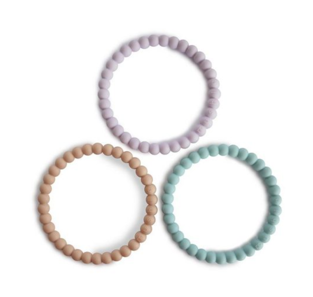 Beißring Perlen Mushie Lilac/Cyan/Soft Peach