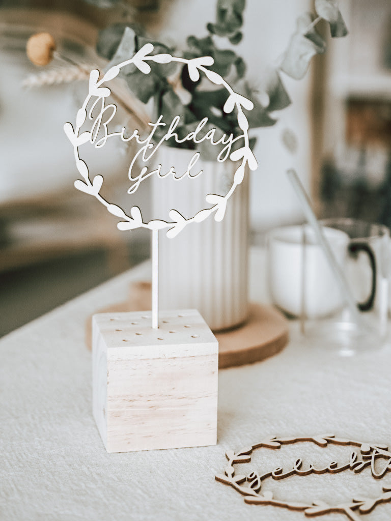 Caketopper Blätter Birthday Girl