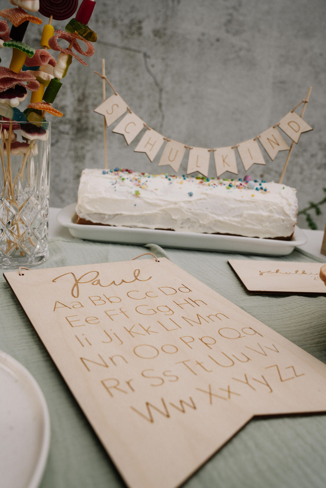 ABC Tafel Wimpel Holz personalisiert I Schulkind I Einschulung Deko Geschenk | Schulkind Deko