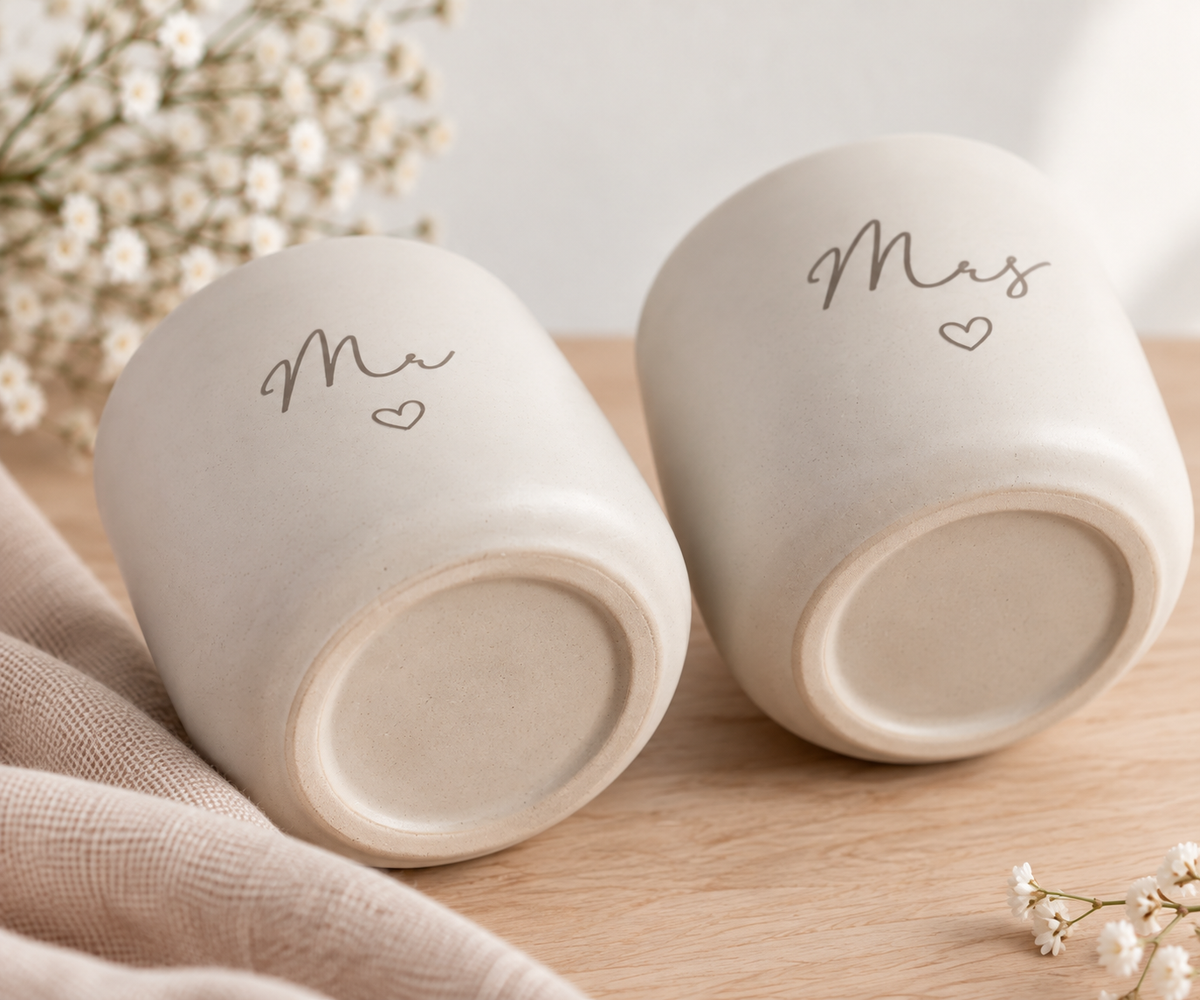 Mr & Mrs Tasse graviert Becher Hochzeitsgeschenk | Gravierte Steingut Tassen  | Hochzeitsgeschenk | Ehepaar Tassen