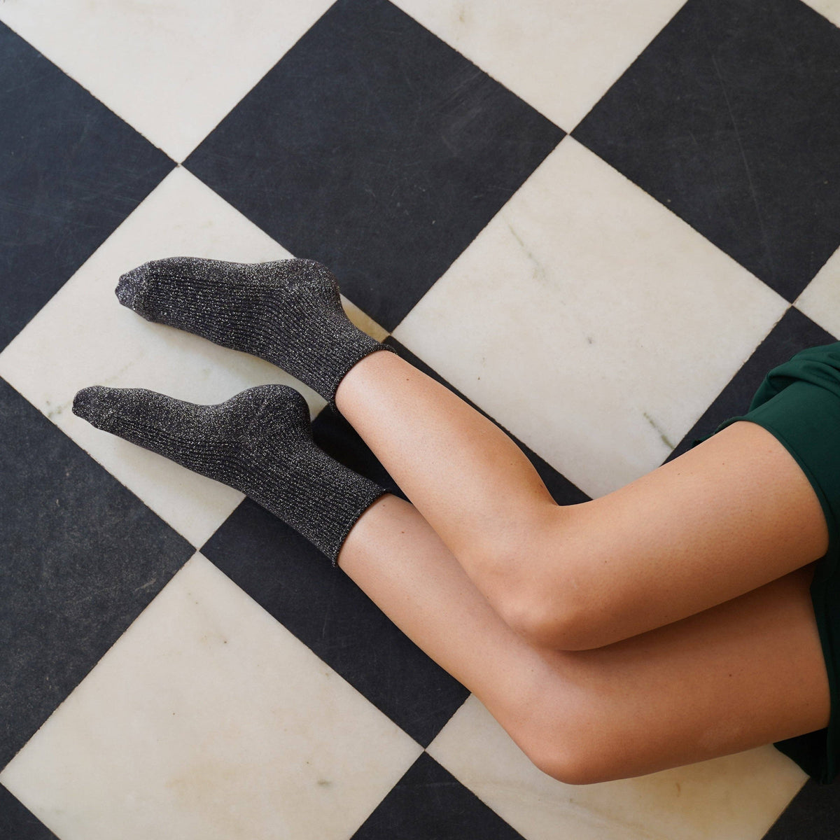 KLUE Glitter Lurex-Socken aus umweltfreundlichem Lyocell | Grau: 36-40