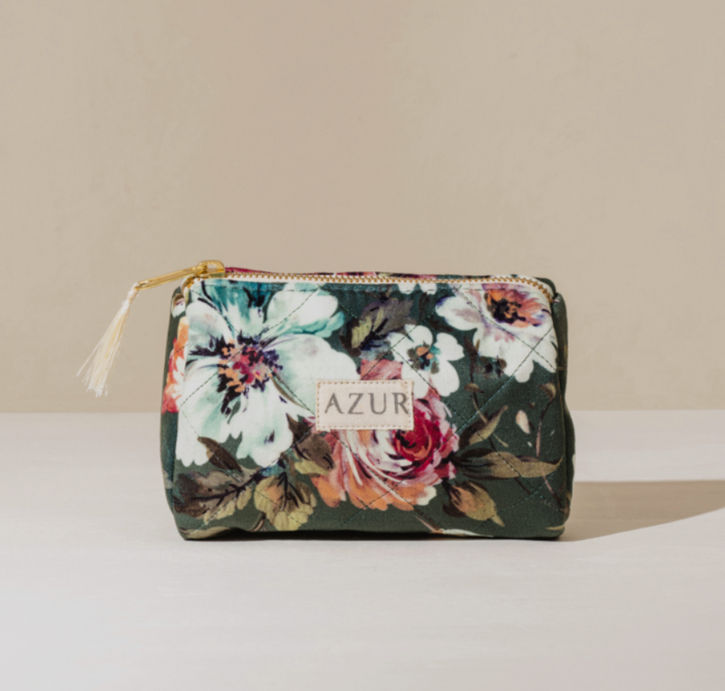 Kosmetiktasche Oliv Samt Azur