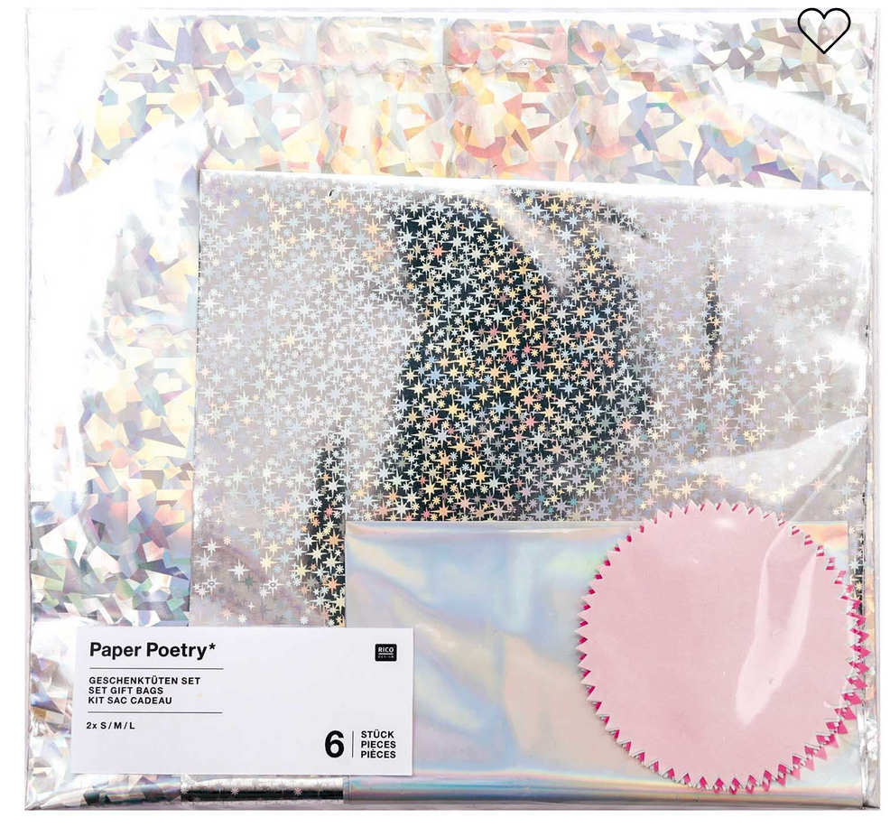 Paper Poetry Geschenktüten Set, 6 Holographietüten und 6 Sticker