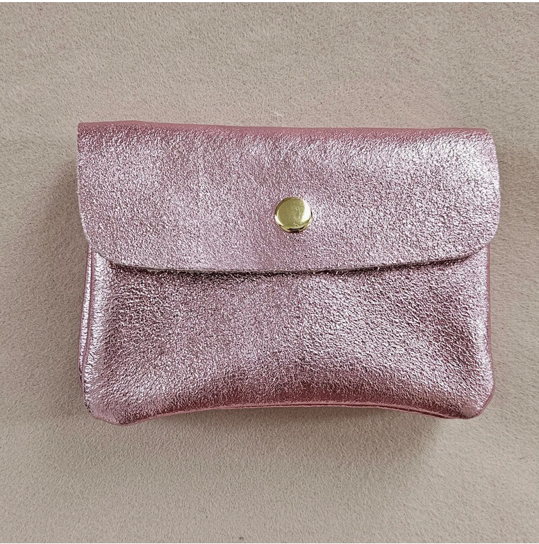 Geldbörse aus metallischem Leder Rosa