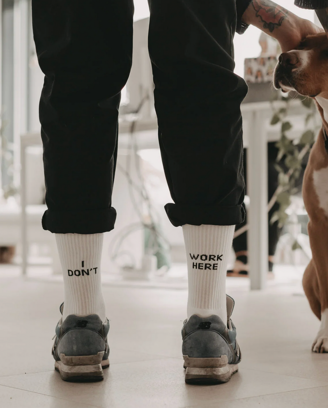 Socken I don´t work here Eulenschnitt