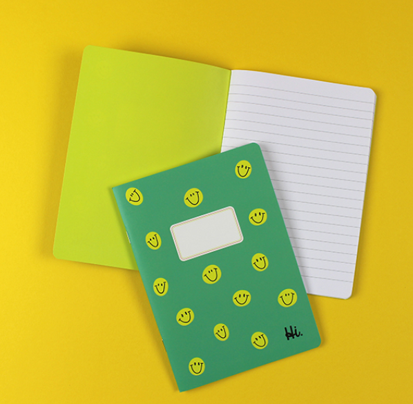 Notizheft grün mit gelben Smiles, 30 Blatt, liniert, DIN A5