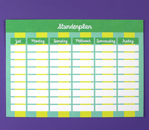 Stundenplan mint / gelb, DIN A4