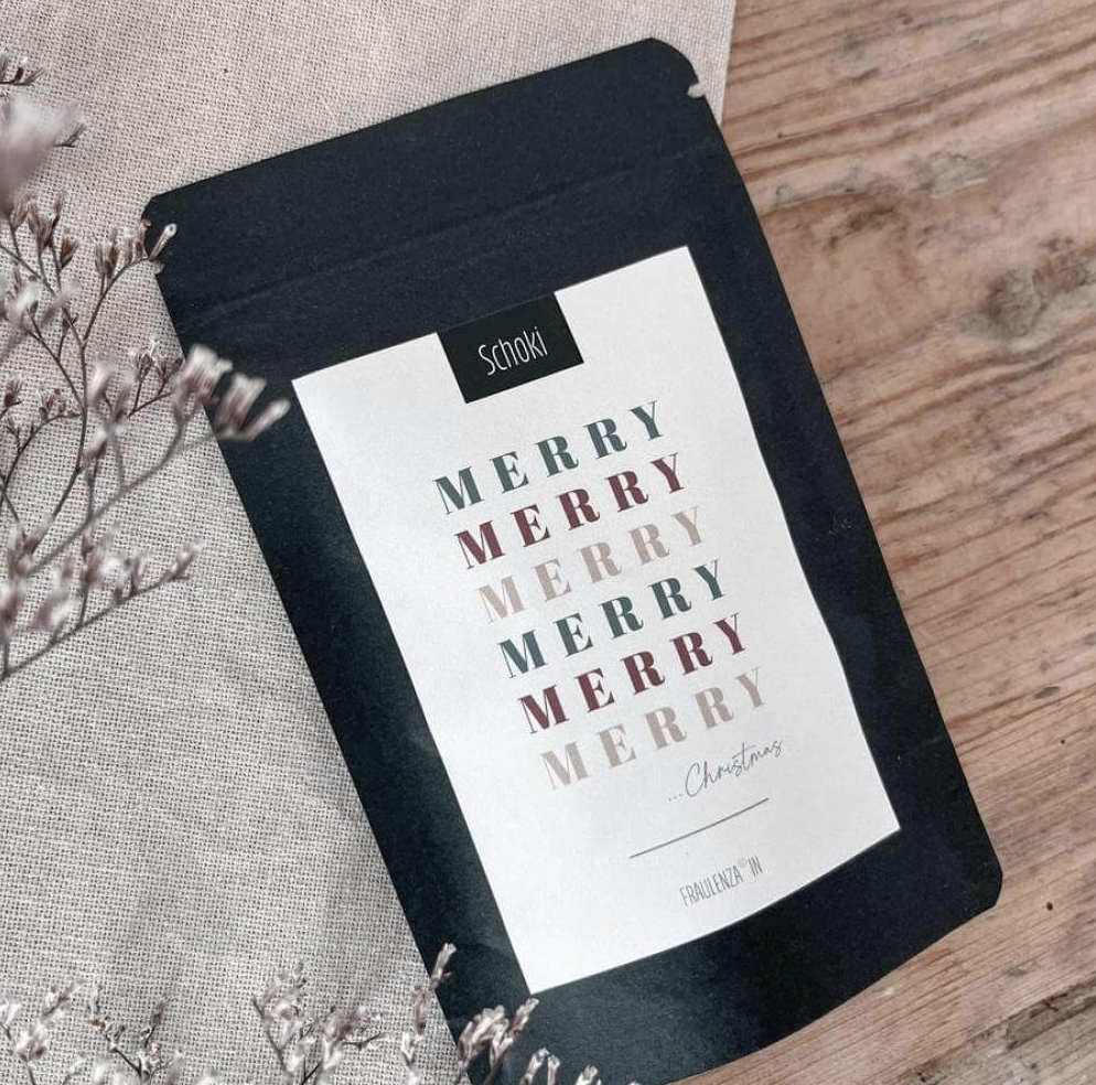 Mini Schokodrops „Merry Merry Merry Christmas“ – 25 g Vollmilch-Schokolade