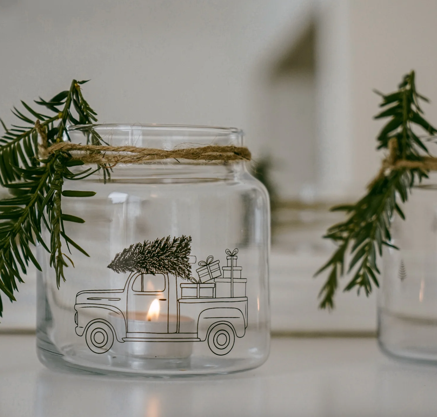 Vase aus Glas Weihnachtsauto Mittel Eulenschnitt