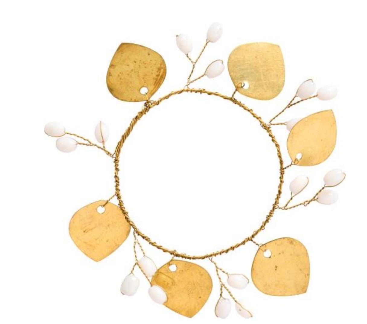 Kranz mini m/Messingblättern und weißen Perlen - Ib Laursen