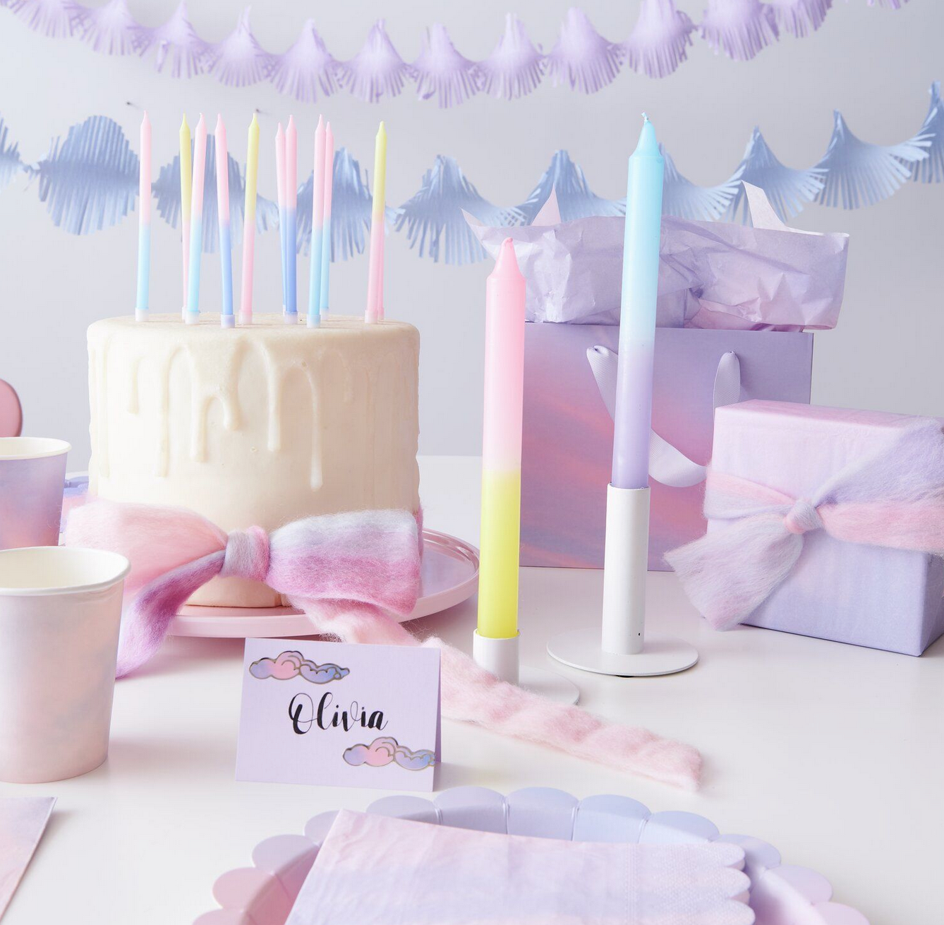 Kerzen Dip Dye Blau/Pink/Gelb Kuchen Rico Design