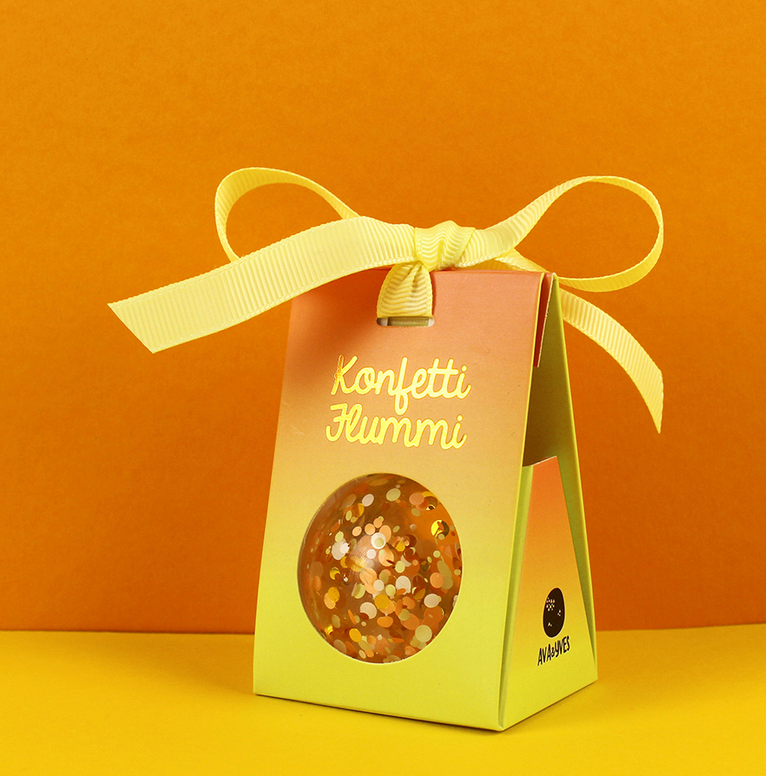 Flummi mit Konfetti, gold/zitronengelb/aprikot, 49mm