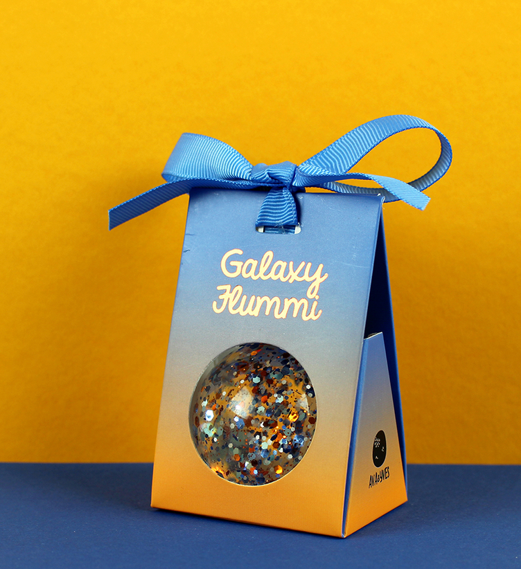 Galaxy Flummi mit Konfetti, blau/kupfer, 49mm