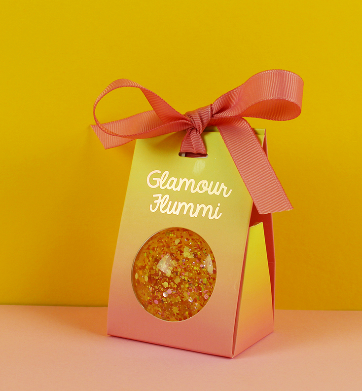 Glamour Flummi mit Konfetti, rosegold/zitronengelb, 49mm