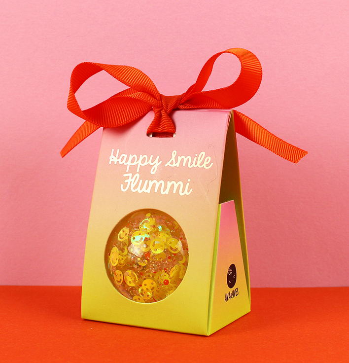 Flummi mit Smiles und Konfetti, gelb, 49mm