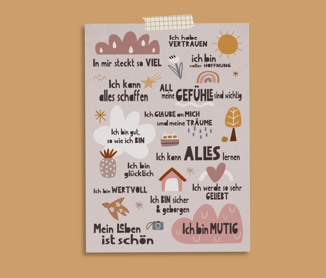 Affirmationskarte "Peaceful World" Modern Kids Art